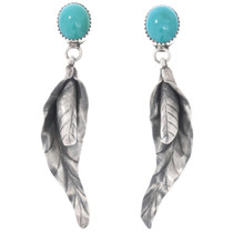 Navajo Robin Egg Turquoise Earrings Sterling Silver Petal Work by Lenora Begay 1669