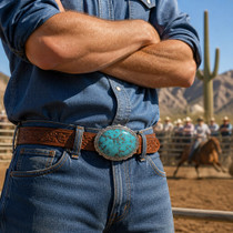 Genuine 230ct Turquoise Navajo Belt Buckle Sterling Silver By Garrison Boyd 0095
