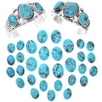 Real Turquoise Cuff Bracelet High Grade Blue Spiderweb Stones 49314