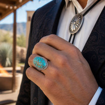 Spiderweb Turquoise Mens Ring 49324