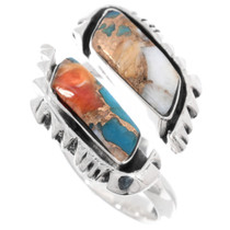 Spiny Oyster Turquoise Inlay Bypass Ring 49336