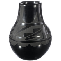 Vintage Black Santa Clara Pueblo Pottery Vase 49348