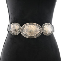 Heavy Gauge Sterling Silver Concho Buckle Belt Blackfoot Artist James Faks 49367