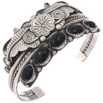 Old Pawn Navajo Sterling Silver Onyx Cuff Bracelet 49368