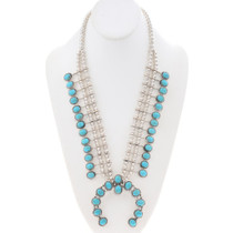 Real Turquoise Navajo Sterling Silver Squash Blossom Necklace 49379