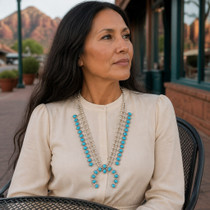 Authentic Navajo Turquoise Squash Blossom Necklace 49379