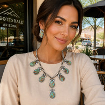 Real Turquoise Sterling Silver Necklace Matching Earrings 49419