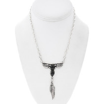 Navajo Sterling Silver Onyx Pendant Link Necklace 49433
