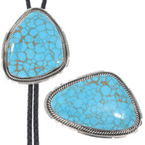 Waterweb Gibbsite Turquoise Navajo Bolo Tie Matching Buckle Set 49457