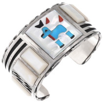 Vintage Turquoise Mother of Pearl Zuni Inlay Cuff Bracelet 49480
