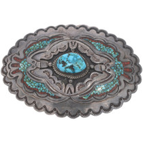 Vintage Navajo Sterling Silver Coral Turquoise Belt Buckle 49481