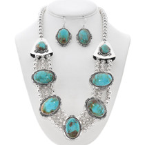 Navajo Sterling Silver Turquoise Necklace Earrings Set 49482