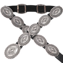 Old Pawn Navajo Sterling Silver Concho Belt 49485
