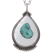 Vintage Mother of Pearl Turquoise Pendant 49489