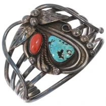 Old Pawn Navajo Turquoise Coral Cuff Bracelet 49500