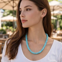 Beaded Turquoise Nugget Single Strand Necklace  22" Length 0272