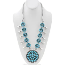 Navajo Real Turquoise Squash Blossom Necklace 49528