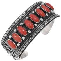 Mediterranean Red Coral Old Pawn Cuff Bracelet 49529