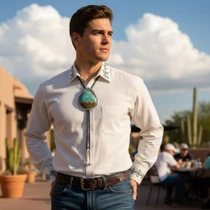 Navajo Sterling Silver Number 8 Turquoise Bolo Tie 49530