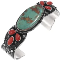 Old Pawn Coral Turquoise Navajo Bracelet 49531