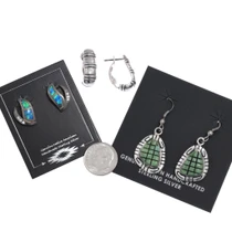 Sterling Silver Turquoise Inlay Vintage Earring Trio 50207
