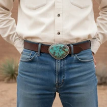 Authentic Navajo Turquoise Sterling Silver Belt Buckle 275 carat Stone 49552