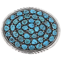 Kingman Turquoise Nugget Sterling Silver Belt Buckle 49554