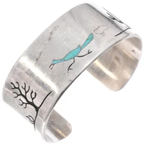 Vintage Native American Turquoise Roadrunner Bracelet 49613