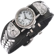 Southwest Sterling Silver Leather Watch Band 49660