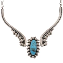 Southwest Sterling Silver Link Necklace Turquoise Center Stone 49666