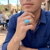 Mens Southwest Real Turquoise Ring 49670