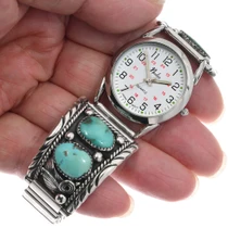 Southwest Sterling Silver Watch Vintage Turquoise 49681
