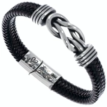 Engraved Braided Faux Leather Clasping Bracelet Mens or Womens 50279