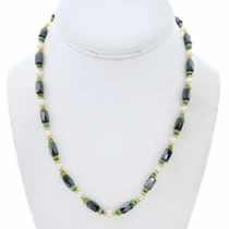 Magnetic Hematite Green Tiger's Eye Gold and Pearl Necklace 50281