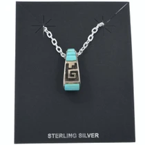 Sterling Silver Turquoise Inlay Southwest Design Cutout Pendant 7566