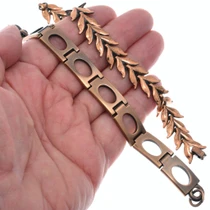 Two Copper Link Bracelets Open Link and Leaf Designs 7572