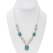 Vintage Lariat Style Turquoise Navajo Necklace Sterling Silver 0187