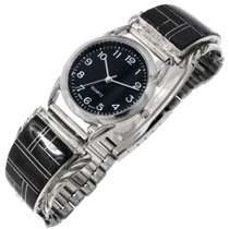 Vintage Black Onyx Inlay Sterling Silver Watch 49734
