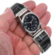 Old Pawn Native American Onyx Watch Mens 49734