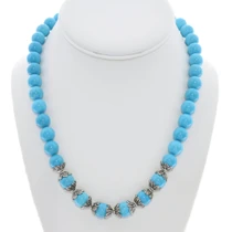 10mm Blue Magnesite Turquoise Bead Necklace 50330