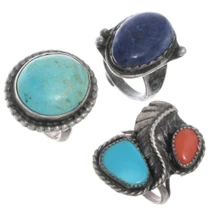 Old Pawn Southwest Turquoise Coral Lapis Sterling Silver Rings 50338