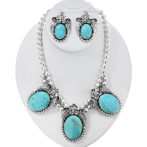 Navajo Blue Turquoise Necklace Set 25497
