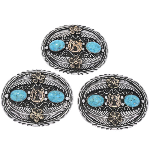 Navajo Horse in Horse Shoe Pattern Turquoise Gold Silver  display picture 3