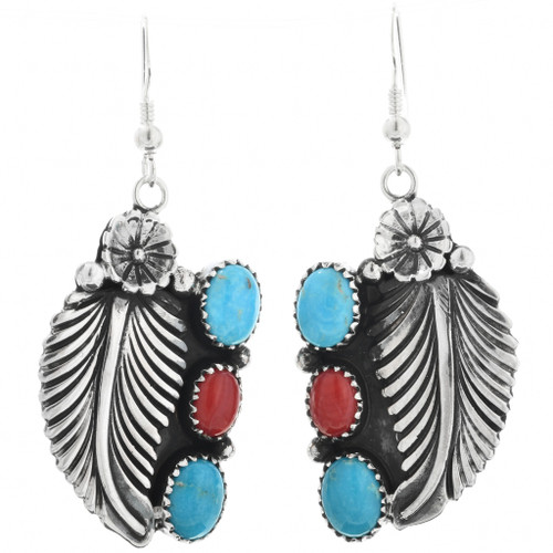Turquoise Coral Silver Earrings 26668