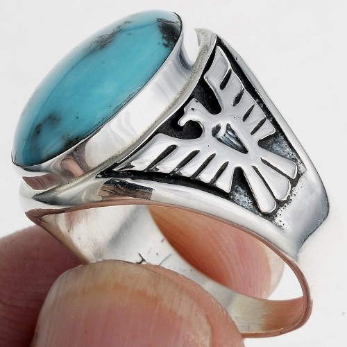 Eagle Turquoise Ring for Men Sterling Silver 10