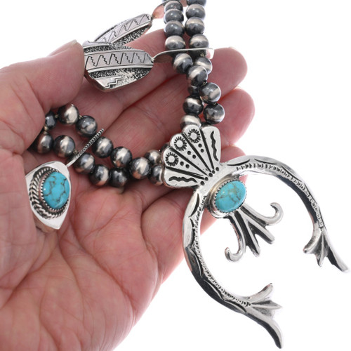 Reversible Navajo Turquoise Squash Blossom Necklace 26433