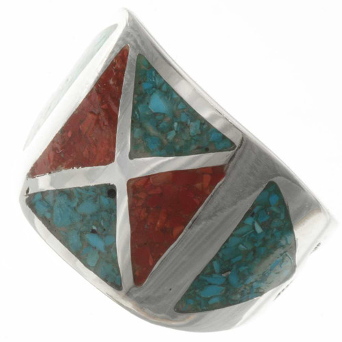 Turquoise Coral Silver Mens Ring 26744 Turquoise Coral Silver Mens Ring 26744
