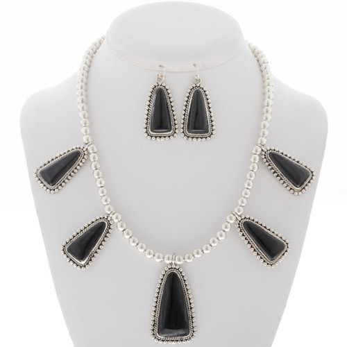 Black Onyx Southwest Silver Necklace Set 27846