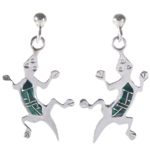 Inlaid Malachite Silver Lizard Earrings 14460 Inlaid Malachite Silver Lizard Earrings 14460
