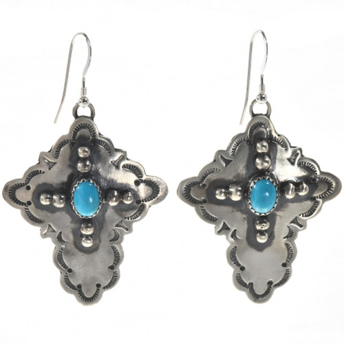 Navajo Hammered Silver Cross Earrings 24492